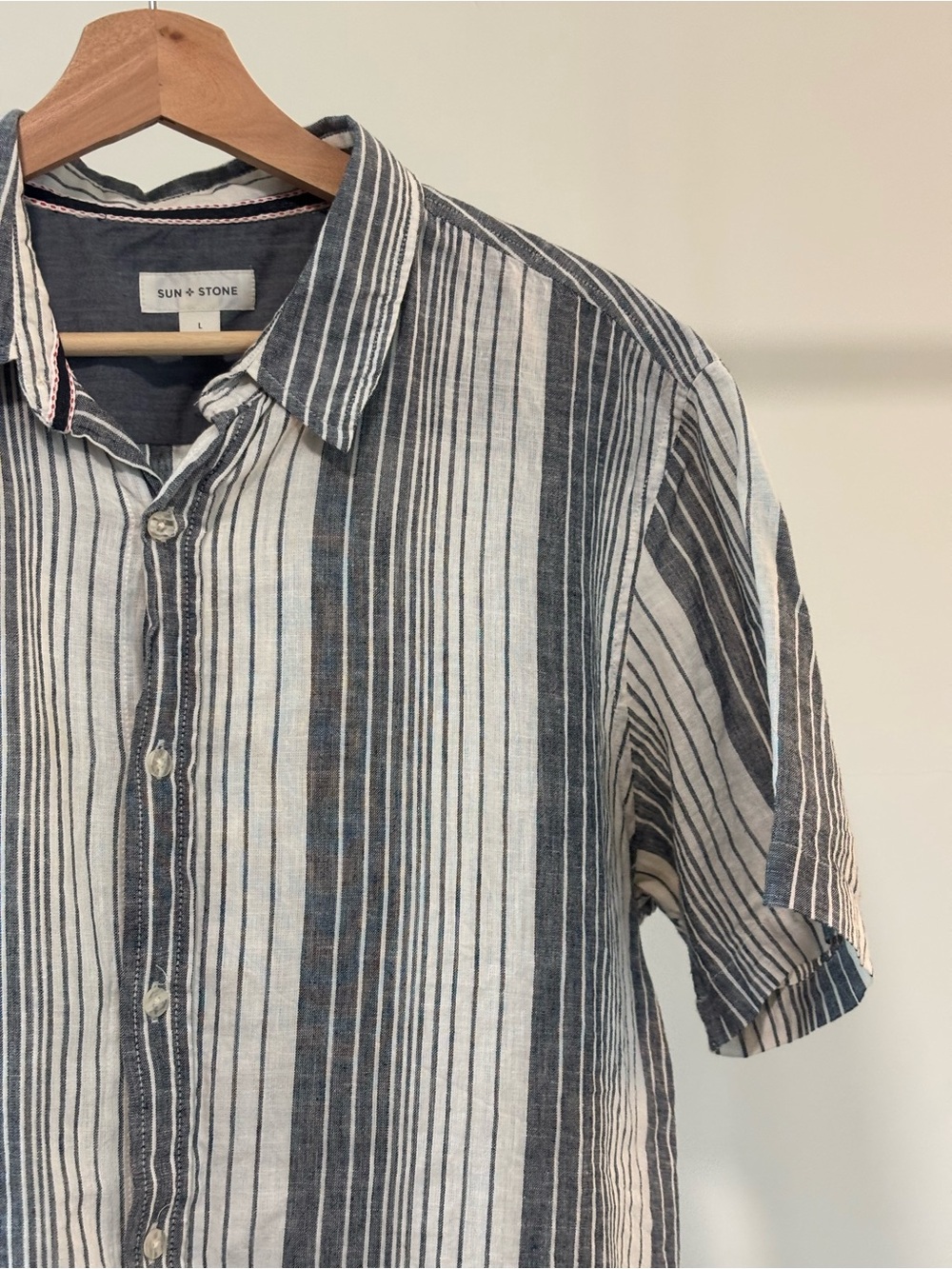Sun + Stone Short-Sleeve Vertical Stripe Button-Down Shirt - Black & White - Picture 5 of 9